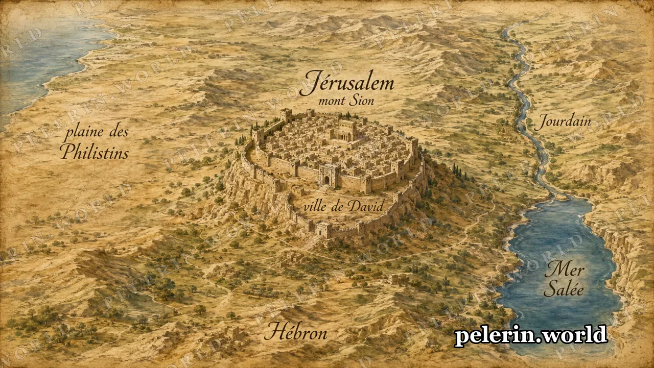 Carte illustrée de Jérusalem et de ses environs.